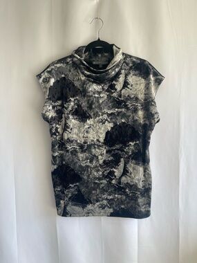 Elliott Lauren Sleeveless Cowl Neck Tunic in Black and Gray Marble